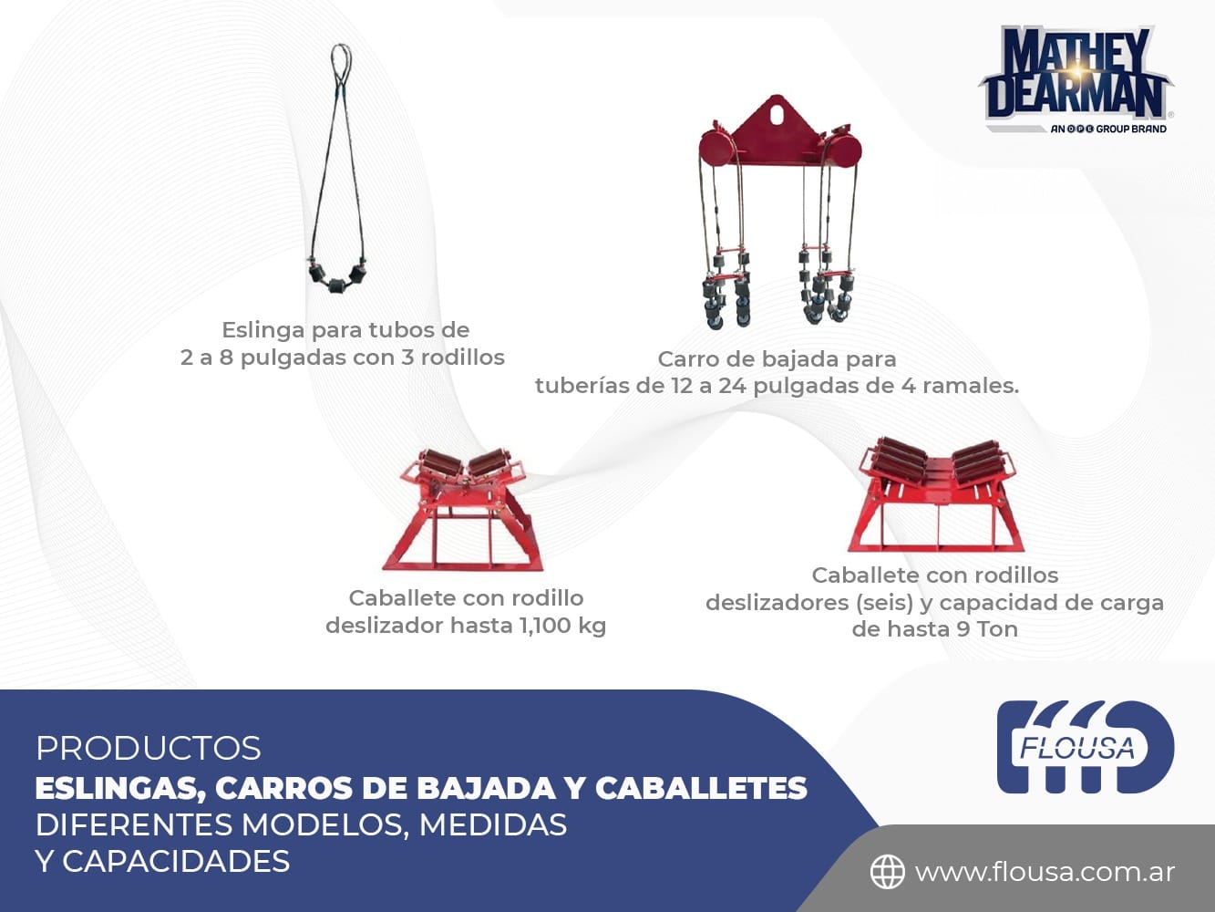 Eslingas, carros de bajada y caballetes